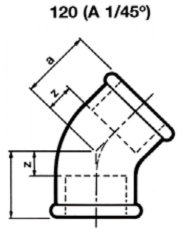 Winkel 45° Temperguss verzinkt, Winkel 45° Innengewinde/Innengewinde